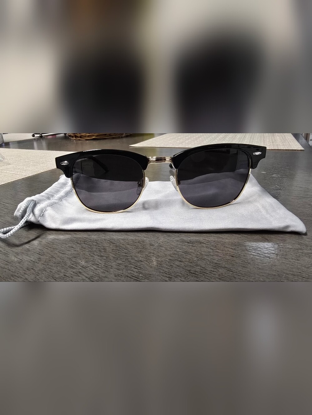 Womens Classic Black and Gold Semi-Rimless Sunglasses